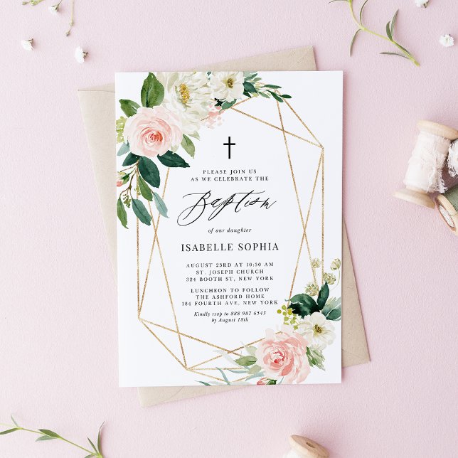 Invitación Flores de manantial de agua Baptismo de marco geom (Subido por el creador)