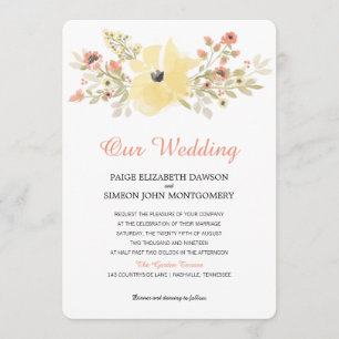 Invitación Flores de manantial de coral amarillo acuarela B