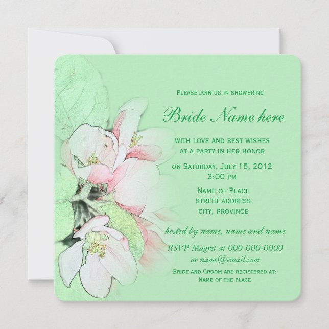 Invitación Flores de manzana de bonito duchas de novia (Anverso)