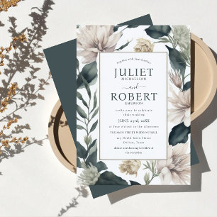 Invitación Flores de marfil beige de esmeralda dahlia dejan B