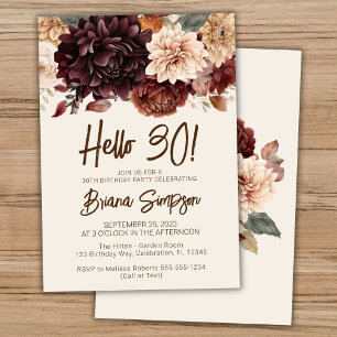 Invitación Flores de marfil beige marrón, Fiesta de cumpleaño