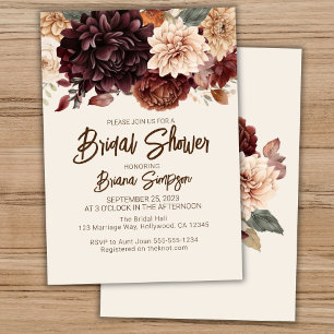Invitación Flores de marfil beige marrón marrón ducha de novi
