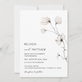Invitación Flores de Marfil Boda Casual Simple Limpia