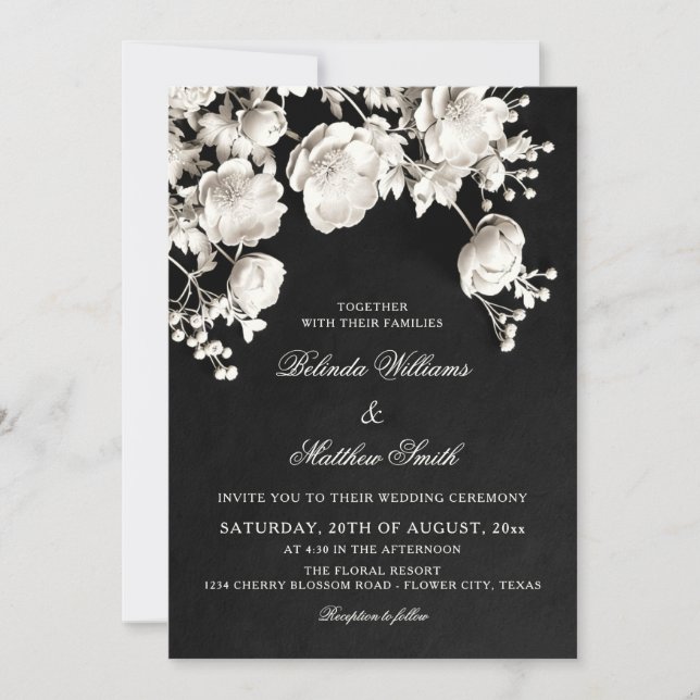 Invitación Flores de marfil esculpidas rosas 3D boda (Anverso)