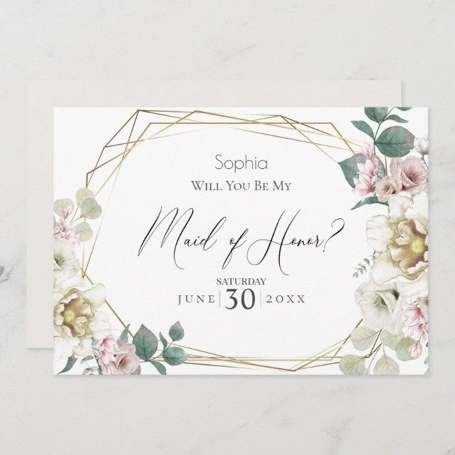 Invitación Flores de marfil serán mi empleada de honor (Anverso / Reverso)