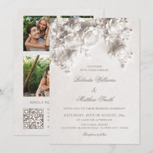 Invitación Flores de Marfil Talladas en 3D Rosas Boda