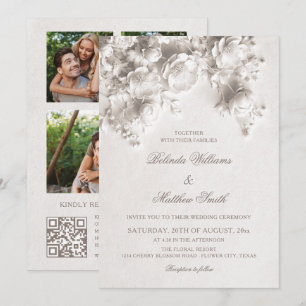 Invitación Flores de Marfil Talladas en 3D Rosas Boda