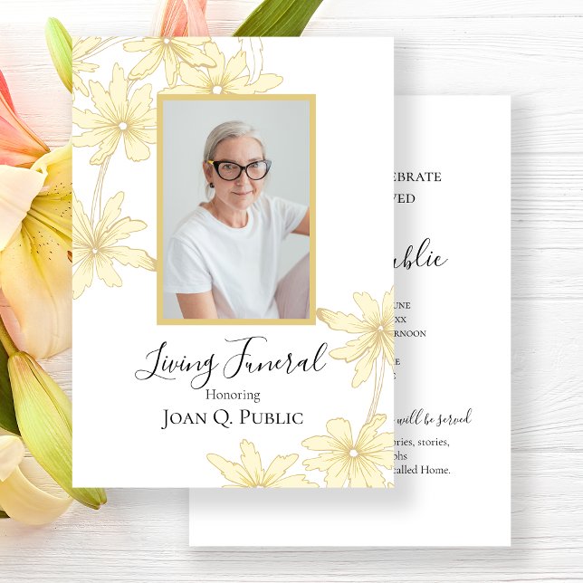 Invitación Flores de margarita amarillo pálido Fiesta funeral (Subido por el creador)