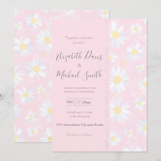 Invitación Flores de margarita blanca con flores rosadas (Anverso / Reverso)