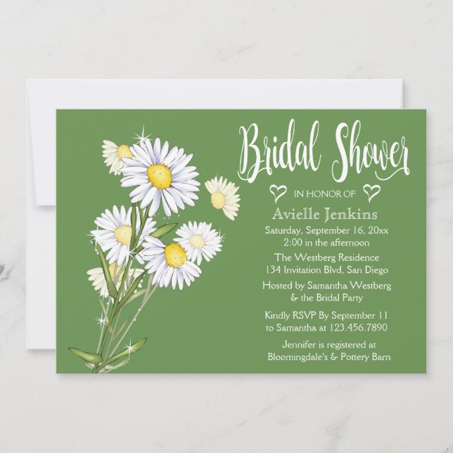 Invitación Flores de margarita blanca verde floridas (Anverso)