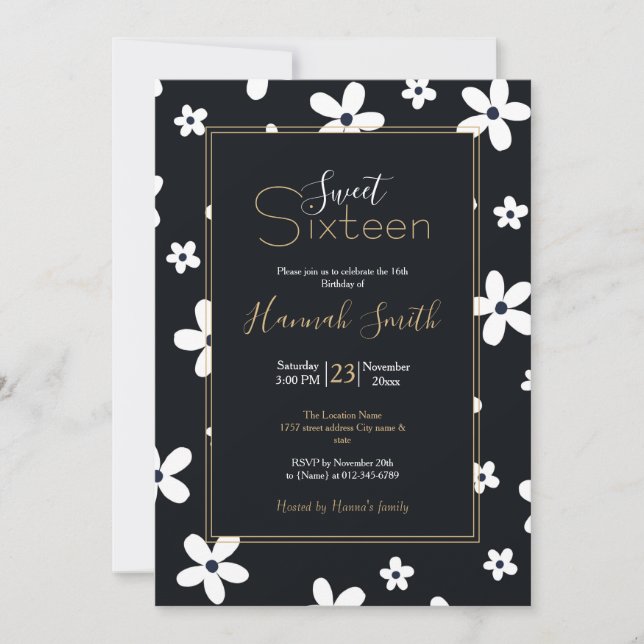 Invitación Flores de margarita blanca y negra en el boho de v (Anverso)
