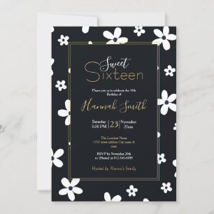 Invitación Flores de margarita blanca y negra en el boho de v