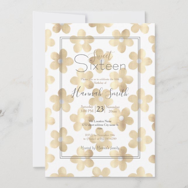 Invitación Flores de margarita de oro blanco retro (Anverso)