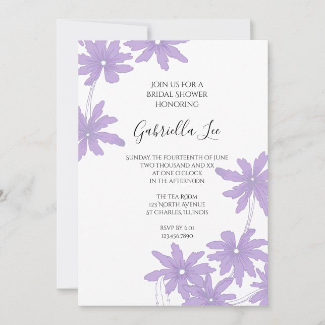 Invitación Flores de margarita en ducha de novia blanca (Anverso)