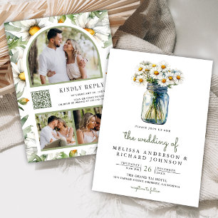 Invitación Flores de Margaritas Rústicas en Tarro de Mason co