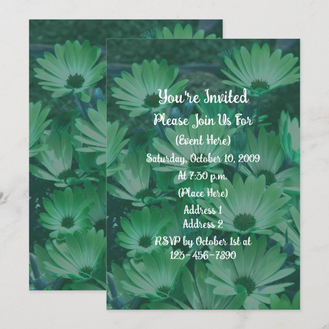 Invitación Flores de Margaritas Verdes (Anverso / Reverso)