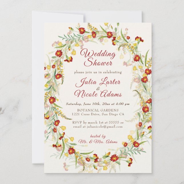 Invitación Flores de Marigold Silvestre Follaje Boda Ducha (Anverso)