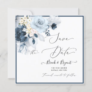 Invitación Flores de marina azul turbia y acuarela