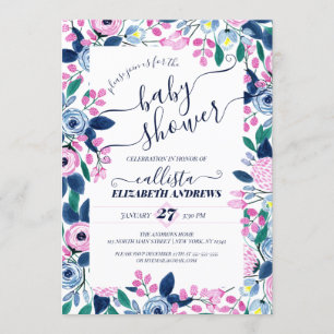 Invitación Flores de marina rosa dulce color de agua Baby Sho