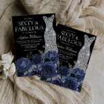Invitación Flores de marina y ropa de plata negro 60 cumpleañ<br><div class="desc">Flores de marina y diamantes plateados vestido negro 60º cumpleaños Invitación Ver colección coincidente en nicho y tienda de nidos</div>
