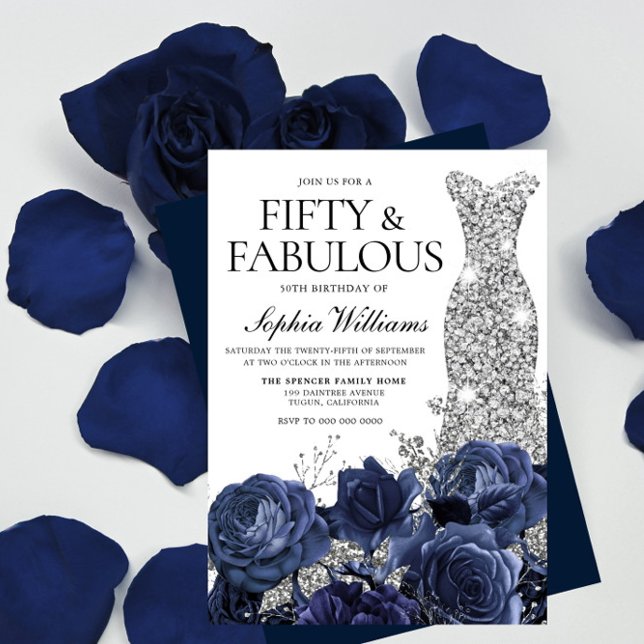 Invitación Flores de marina y vestido de diamante plateado (Subido por el creador)