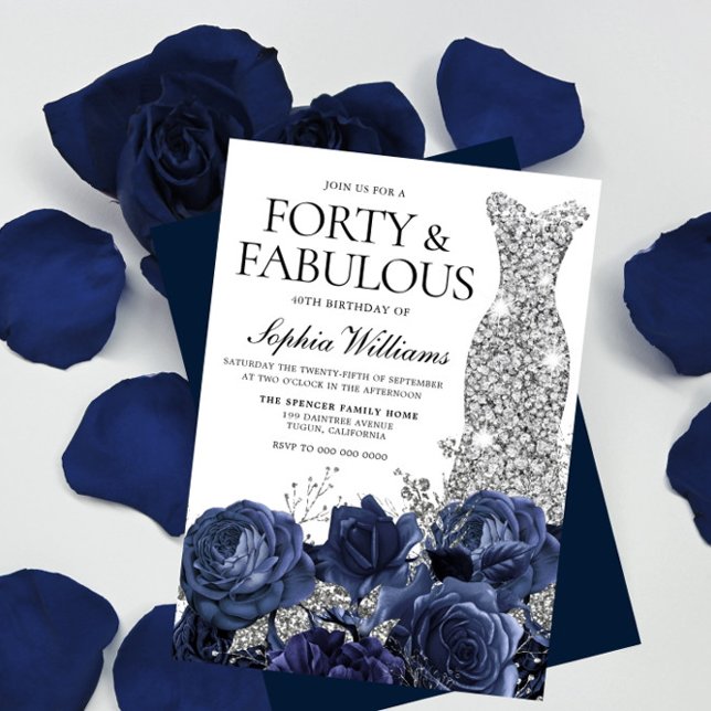 Invitación Flores de marina y vestido de diamante plateado (Subido por el creador)