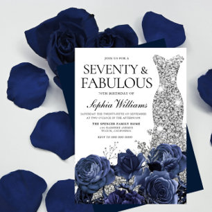 Invitación Flores de marina y vestido de diamante plateado 70
