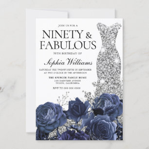 Invitación Flores de marina y vestido de diamante plateado 90