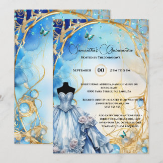 Invitación Flores de mariposa azul Quinceañera floral membril