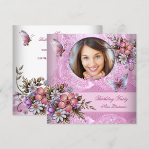 Invitación Flores de Mariposa Blancas Rosadas Bonito Cumpleañ