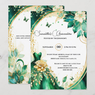 Invitación Flores de mariposa de oro verde Quinceañera florid