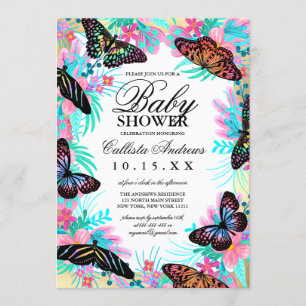Invitación Flores de mariposa dejan Baby Shower acuarela