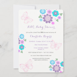Invitación Flores de mariposa Whimsy BBQ Backyard Baby Shower