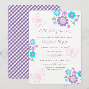 Invitación Flores de mariposa Whimsy BBQ Backyard Baby Shower