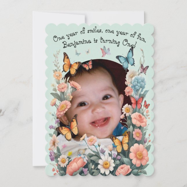 Invitación Flores De Mariposas Y Pastel Para Niños (Anverso)