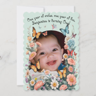 Invitación Flores De Mariposas Y Pastel Para Niños