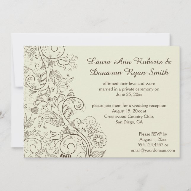 Invitación Flores de marrón en Boda de marfil (Anverso)