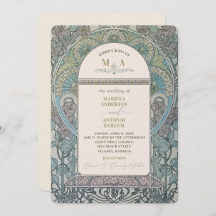 Invitación Flores de matrimonio de color nouveau vintage eleg