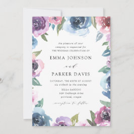 Invitación Flores de Medianoche | Boda floral azul y morada