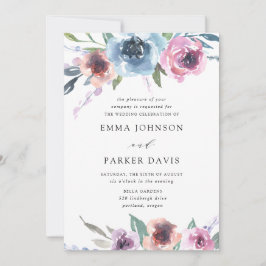 Invitación Flores de Medianoche | Boda Floral Azul y Morada
