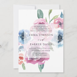 Invitación Flores de Medianoche | Boda floral azul y morada