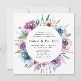 Invitación Flores de Medianoche | Boda floral azul y morada
