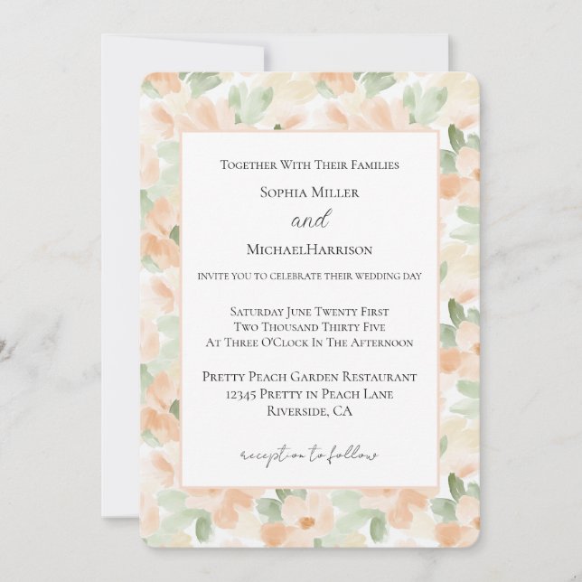 Invitación Flores de melocotón blancas bonitas boda (Anverso)