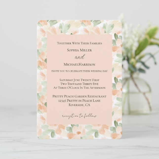 Invitación Flores de melocotón bonitas boda    (Anverso de pie)