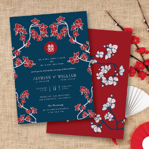 Invitación Flores de melocotón Doble Felicidad Boda China
