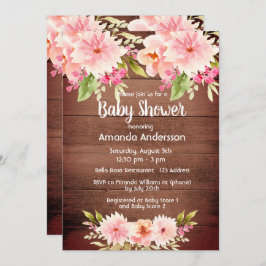 Invitación Flores de melocotón rosa de madera marrón ducha de