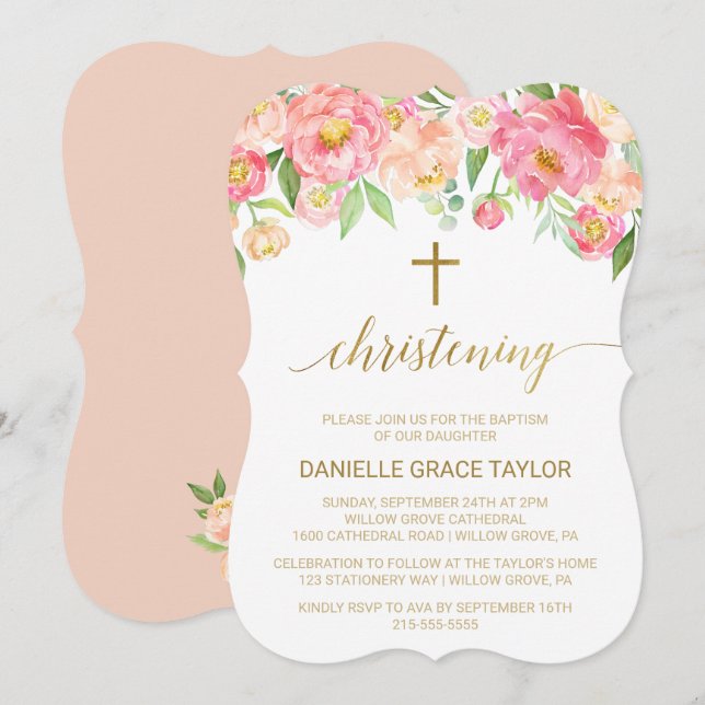 Invitación Flores de melocotón rosa y melocotón (Anverso / Reverso)