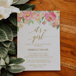 Invitación Flores de melocotón rosa y melocotón es un Chica
