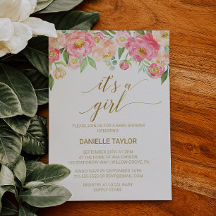 Invitación Flores de melocotón rosa y melocotón es un Chica
