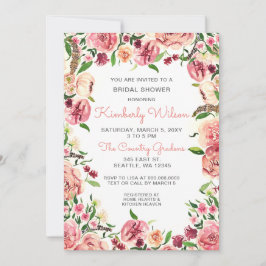 Invitación Flores de melocotón y coral, ducha de novias flora